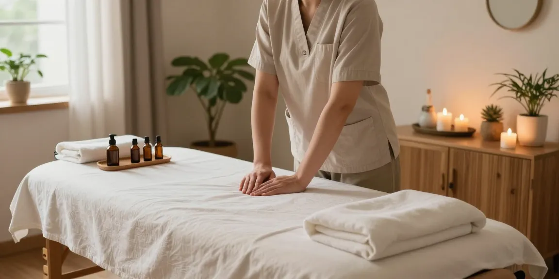 Professional 동작구출장마사지 setup showcasing a tranquil home atmosphere with massage therapist and calming decor.
