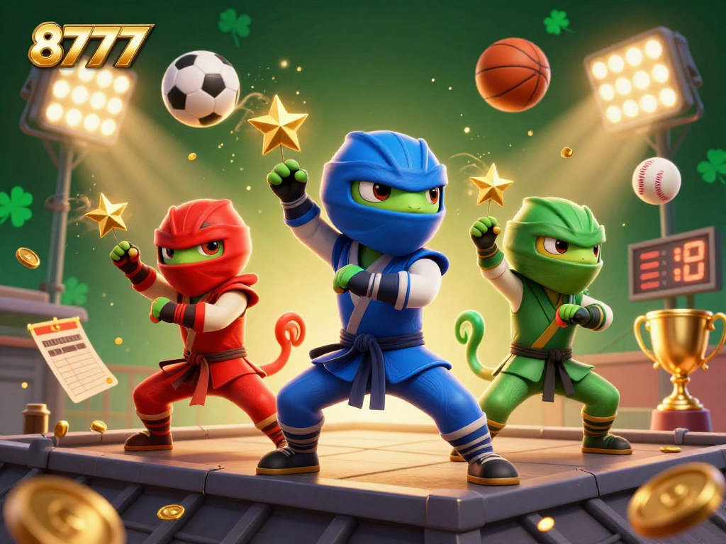 Engage with exciting gambling rewards at 8777 while chameleons showcase dynamic martial arts and sports elements.