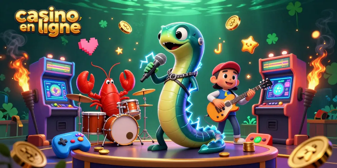 Découvrez les jeux de casino en ligne avec cette illustration captivante des personnages dans un géant sur scène.