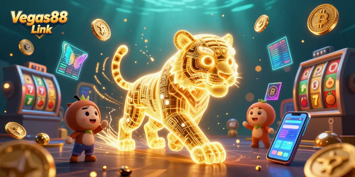 Experience winning strategies at Vegas88 Link with vibrant 3D casino imagery showcasing golden tiger and dynamic elements.