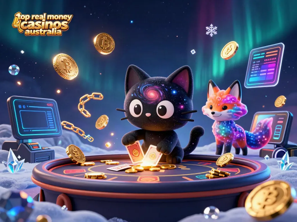 The top real money casinos Australia shine bright under cosmic lights, showcasing gold chips and crypto coins!
