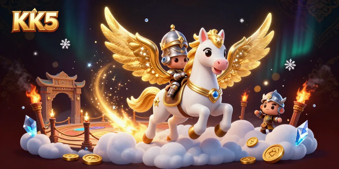 Experience the thrilling KK5 casino action with a 3D illustration showcasing games, stardust, and adventure.