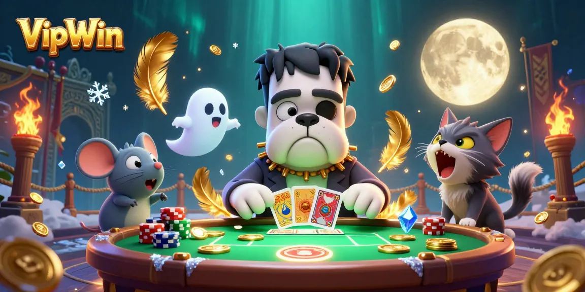 Experience thrilling gameplay at VipWin, showcasing a vibrant casino scene with unique characters.