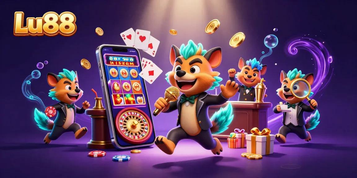 Experience funny moments at Lu88 casino with hyenas, showcasing vibrant casino elements