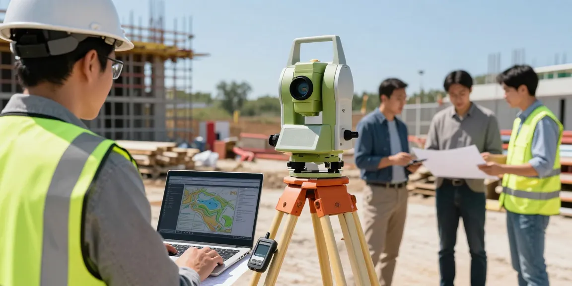 Topographical surveys london - Surveyor using high-tech equipment on a construction site