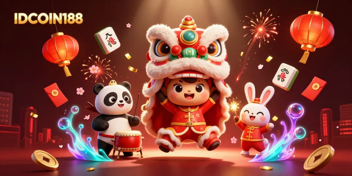 Experience IDCOIN188 excitement in this vibrant 3D illustration of a lion dance.