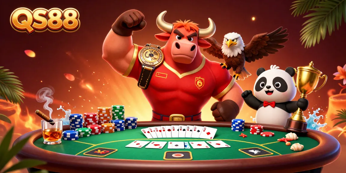 Experience thrilling poker action at QS88 with dynamic characters and vibrant gaming elements.