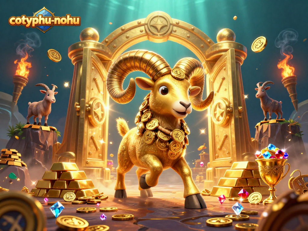 Experience the excitement of cotyphu-nohu with a golden ram and treasure in a dynamic gambling scene.