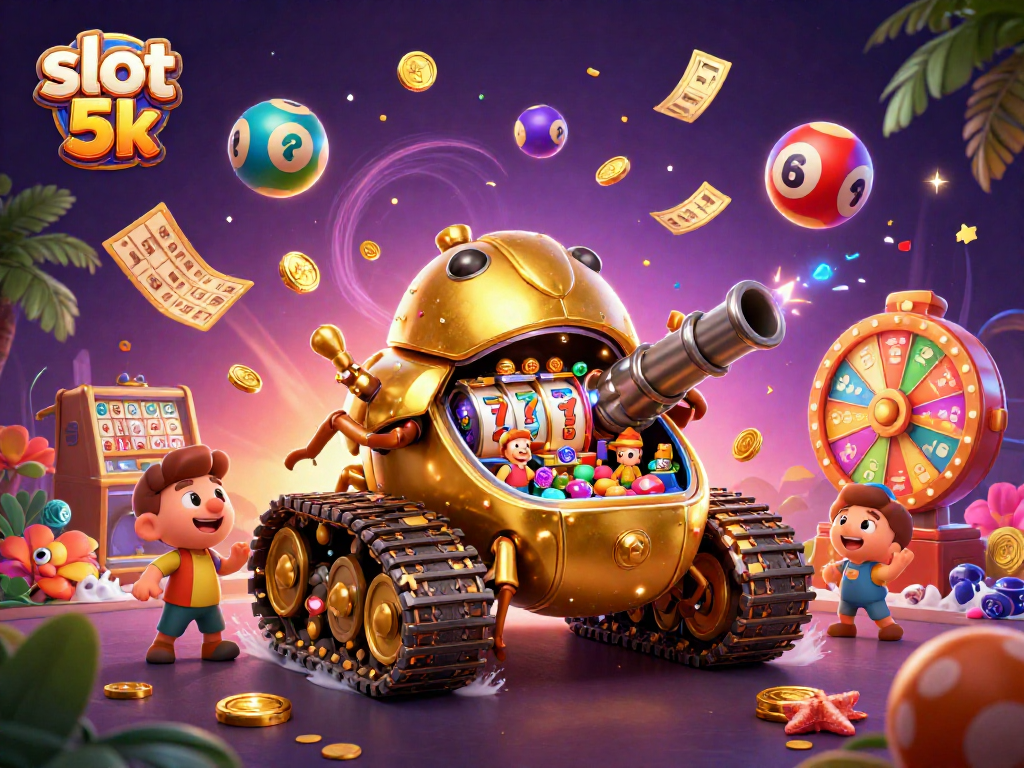 Engage with the dynamic slot 5k scene featuring vibrant casino elements and golden beetle tank.