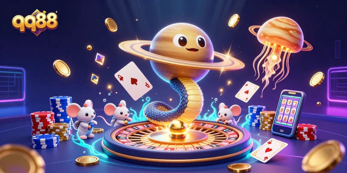 Engage with qq88's cosmic roulette scene, featuring a Saturn ring snake and exciting gambling elements.