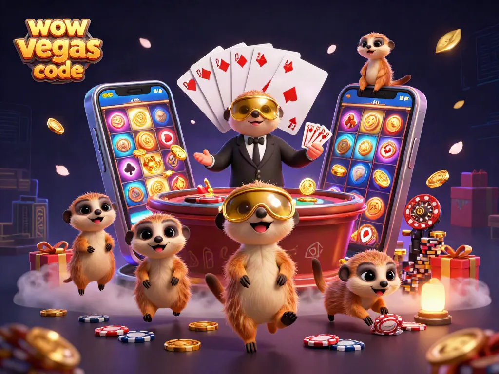 Experience the thrill of WOW Vegas bonus code with meerkats running a lively casino adventure filled with games and excitement.