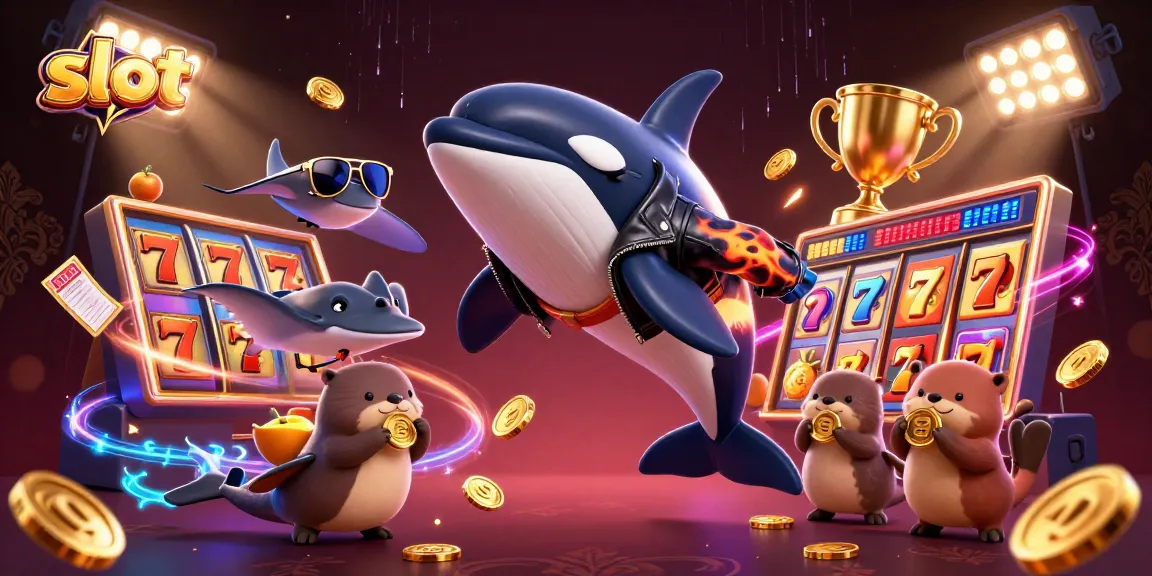Memenangkan permainan slot dengan karakter kartun orca dan teman-temannya yang penuh koin emas.