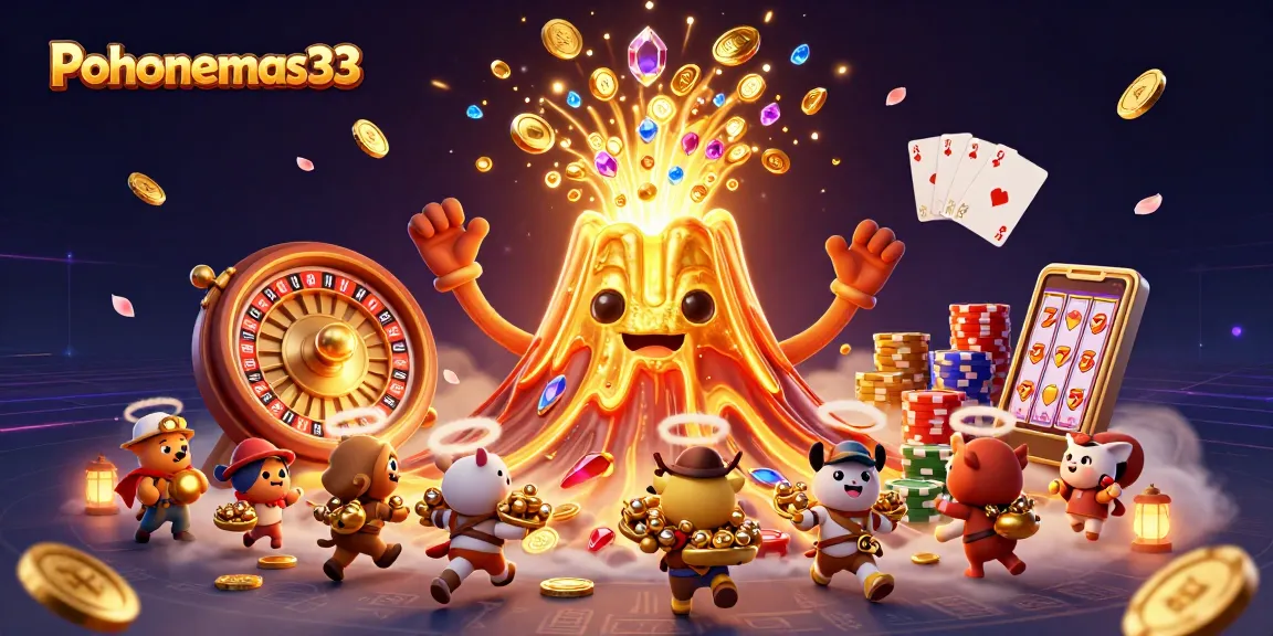 Pohonemas33 players revel in thrilling wins amidst coins and gems from a golden volcano eruption.