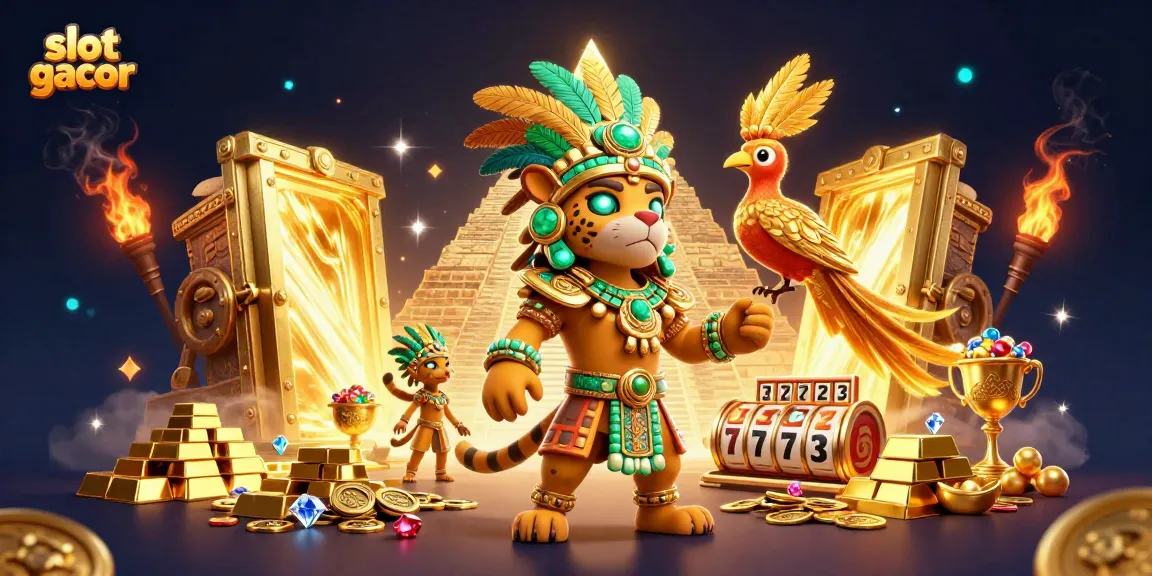Win big with slot gacor featuring vibrant treasures, characters, and dynamic elements in an engaging scene.