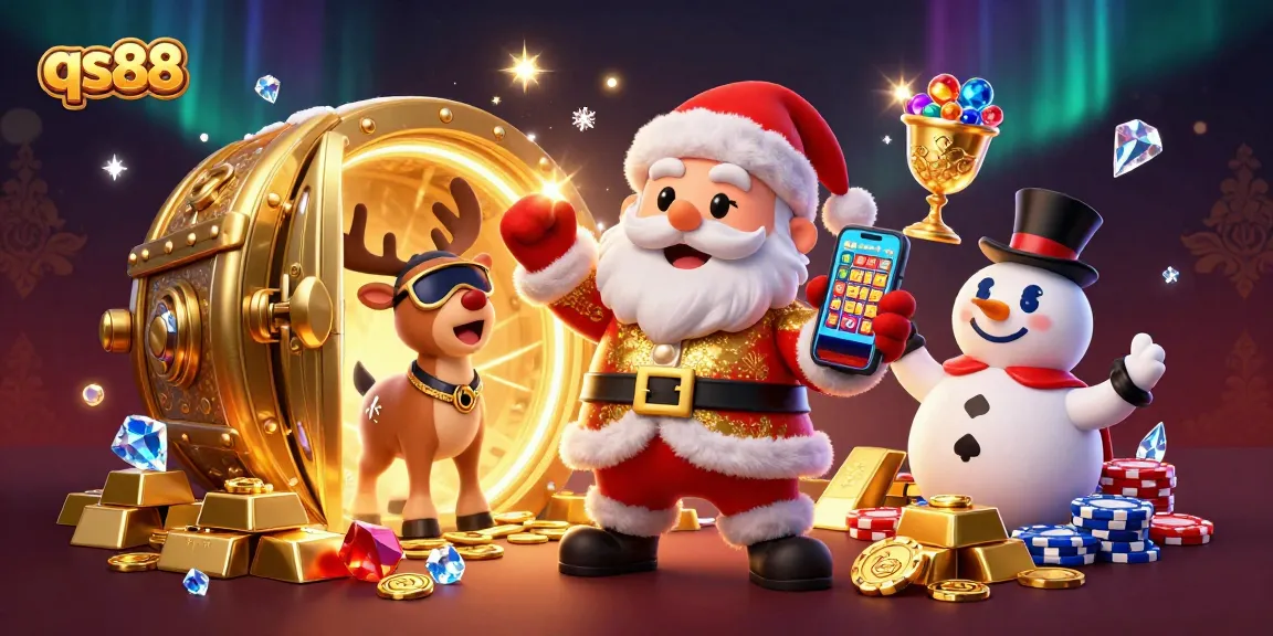 Experience the excitement at qs88 with Santa and friends in a vibrant casino scene.
