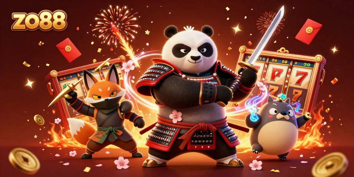 Experience the excitement of zo88 with a vivid 3D illustration showcasing thrilling slot games and dynamic characters.