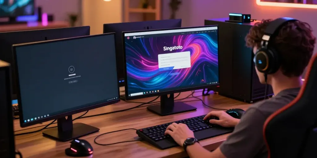 Engaged user performing singatoto login on a vibrant gaming interface.