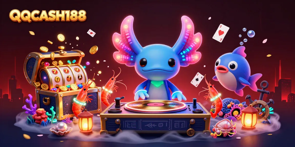 Experience winning spins at QQCASH188, with vibrant slot elements and an energetic underwater party scene.
