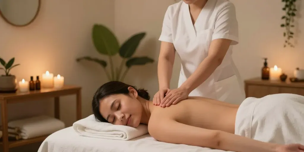 수원토닥이에서 아로마 마사지 서비스를 받는 고객의 편안한 모습