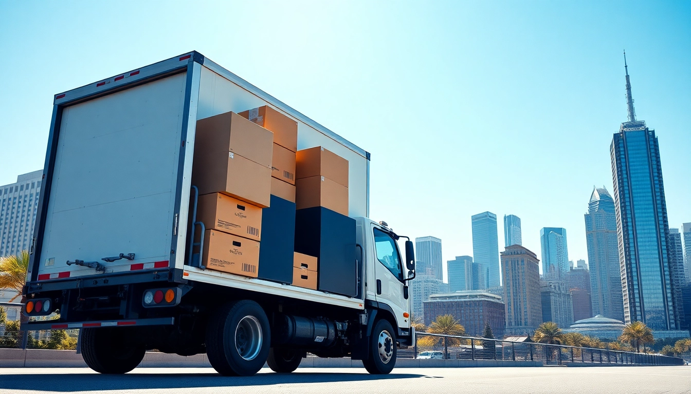 Moving companies edmonton truck in an urban setting, showcasing professional relocation services.