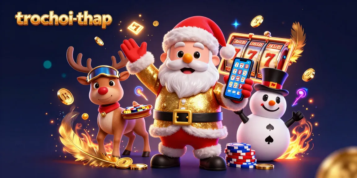 Experience trochoi-thap in this vibrant 3D casino illustration featuring festive characters and dynamic game elements.