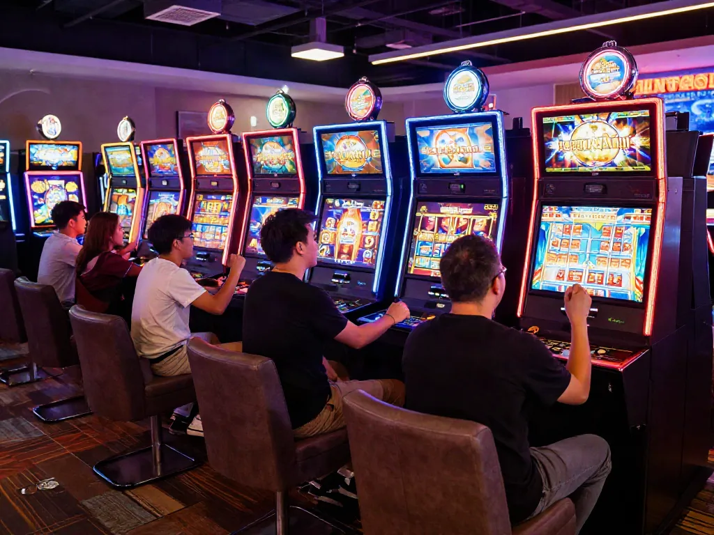 Exciting slot gacor gaming lounge filled with vibrant PG SOFT machines.