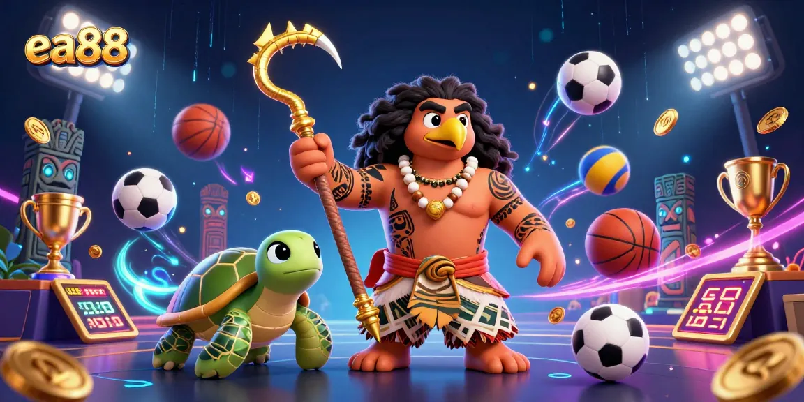 Experience thrilling action with ea88 as a Polynesian demigod leads in a vibrant casino scene.