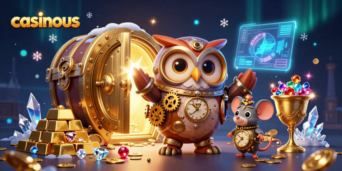 Experience gaming excitement at casinous with a vibrant 3D casino scene filled with treasures.