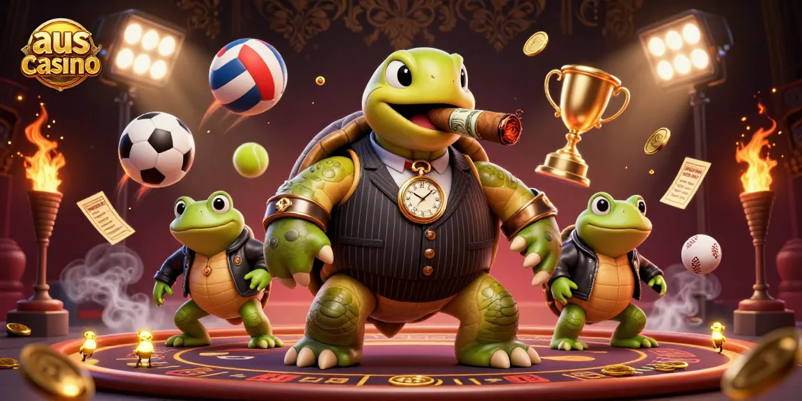 Explore the vibrant world of aus casino with a unique 3D cartoon illustration featuring a snapping turtle mobster.