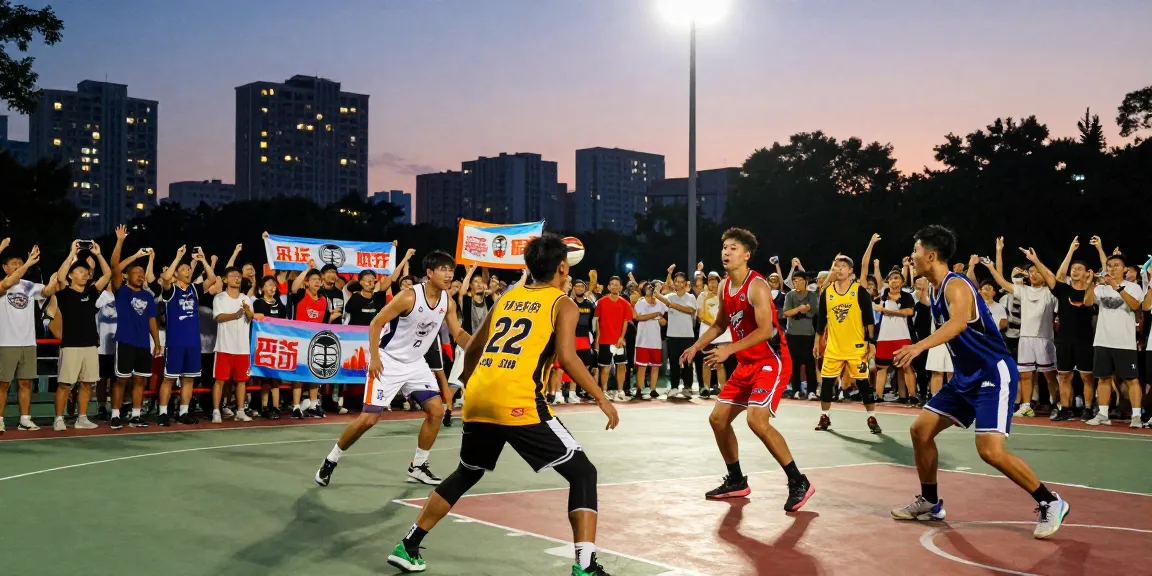 The outdoor basketball game in action at dusk, capturing community excitement around the 88daysdocumentary.