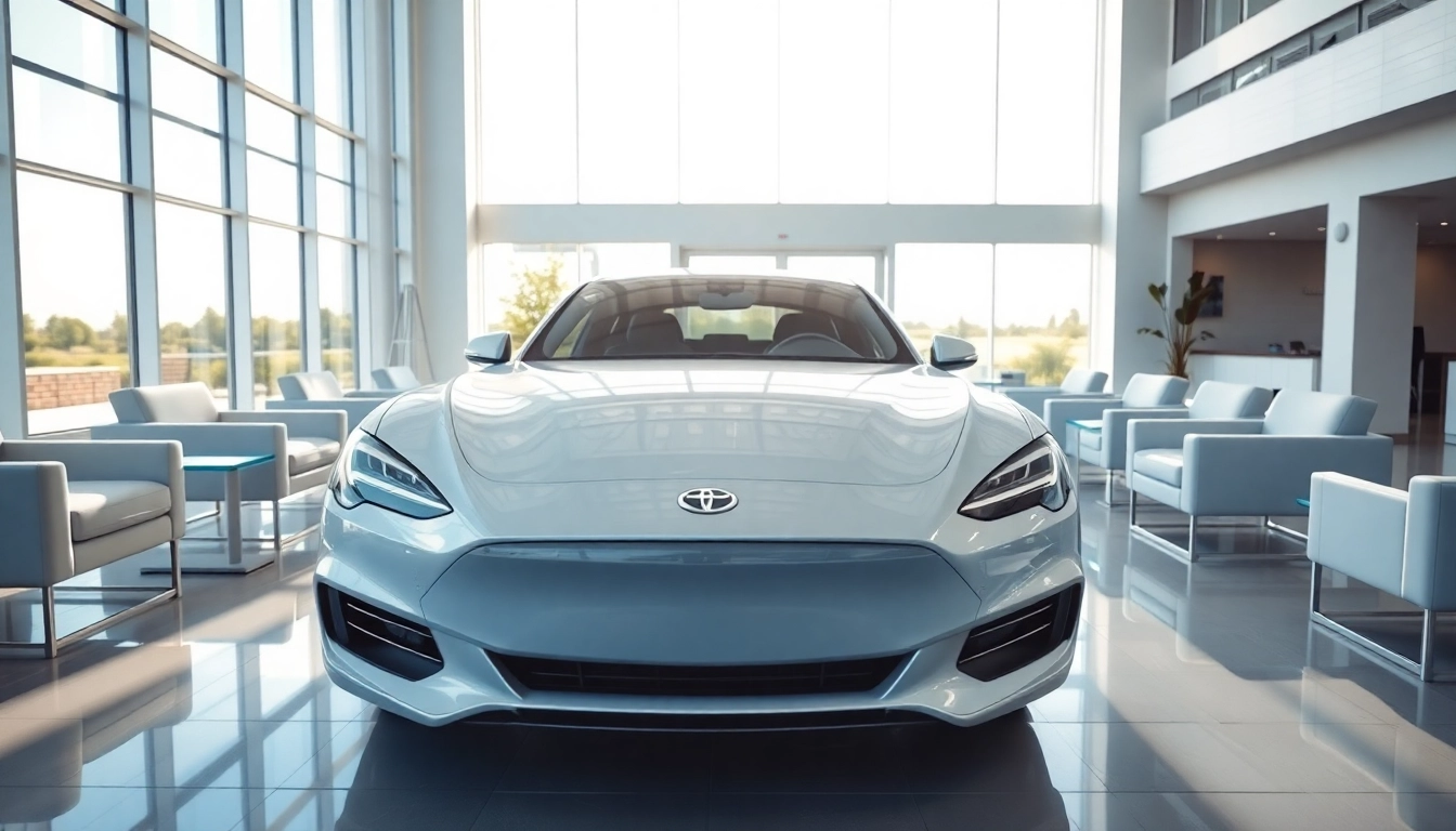 Buy New Car showcased in an elegant showroom with natural lighting and modern design.