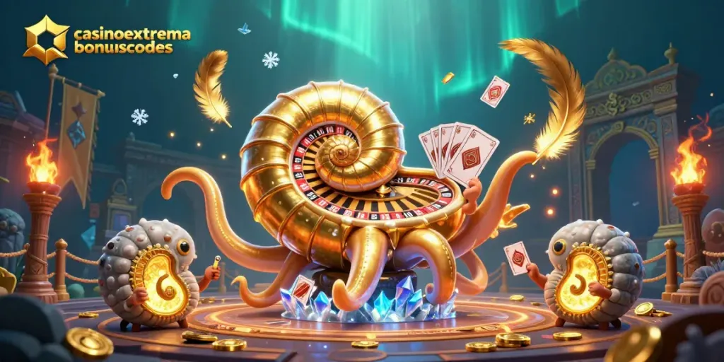 Engage with casinoextremebonuscodes and enjoy a vibrant 3D casino illustration featuring a nautilus roulette.