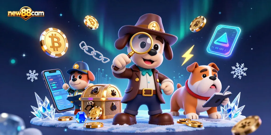 Play new88cam at a dynamic 3D illustrated casino scene with golden chips and crypto elements.