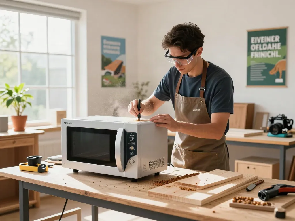 SHASHEL® microwave treatment in action for woodworm elimination in a modern workshop.