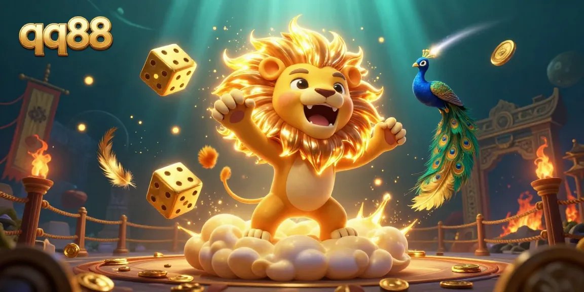 Experience thrilling wins at qq88 with a sun lion and cosmic dice in a magical casino scene.