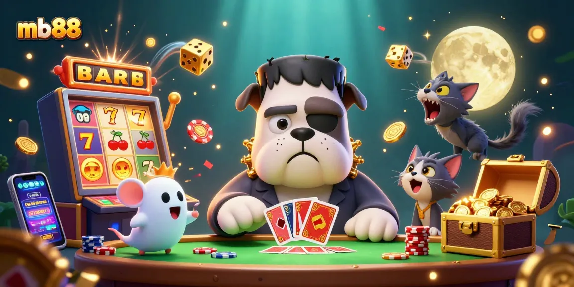Experience thrilling gameplay at mb88 with playful casino characters in a vibrant 3D illustration.