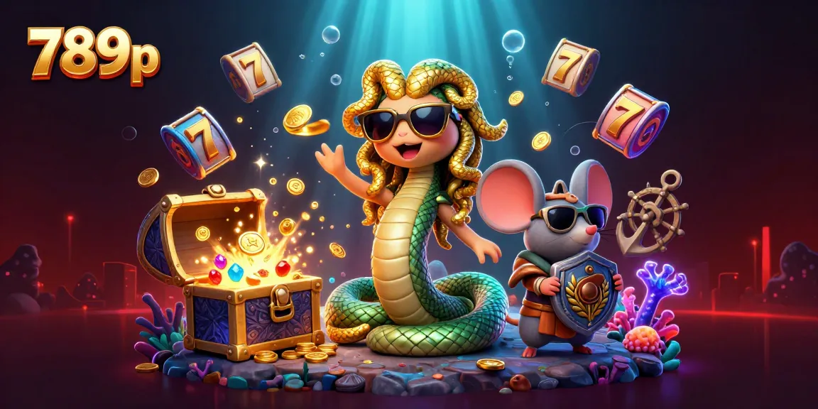 Experience winning with 789p in this dynamic casino illustration featuring Medusa and treasure.