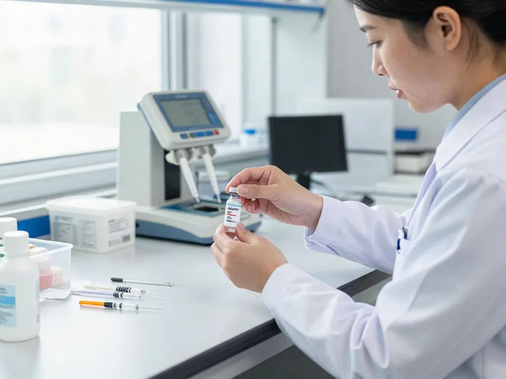 Healthcare professional preparing Hospira Bac Water in a sterile lab.