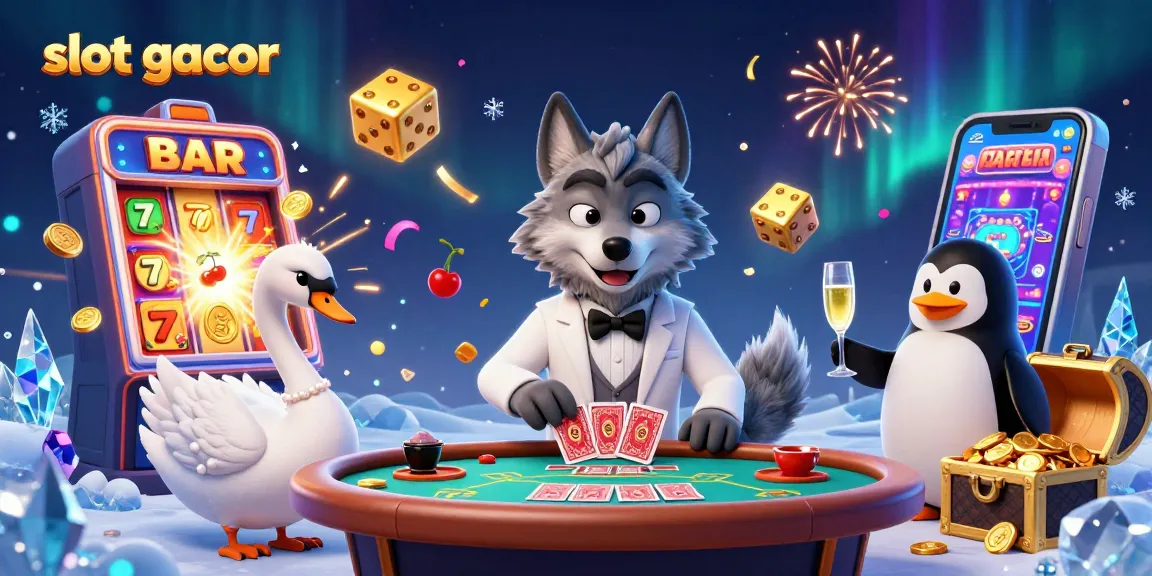 Spin to win at slot gacor with vibrant characters and a jackpot explosion of coins and games.