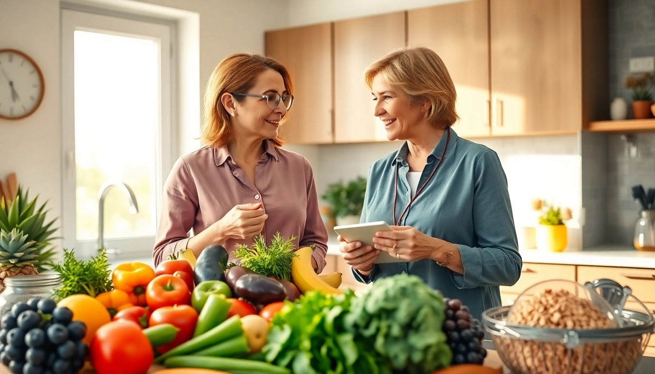 Visual guide to a Perimenopause diet with a professional nutritionist and healthy foods.
