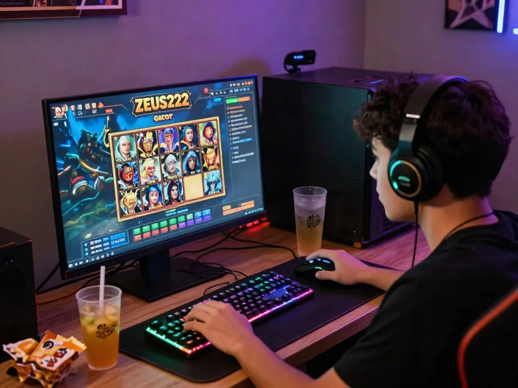 Pengalaman bermain slot gacor di ZEUS222 dengan antarmuka menarik dan aksesori gaming.
