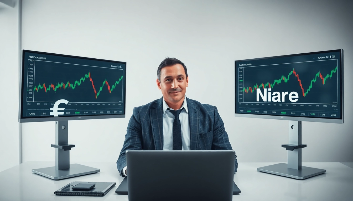 Visualize Euro to naira exchange rate analysis with a focused analyst and currency graphs.