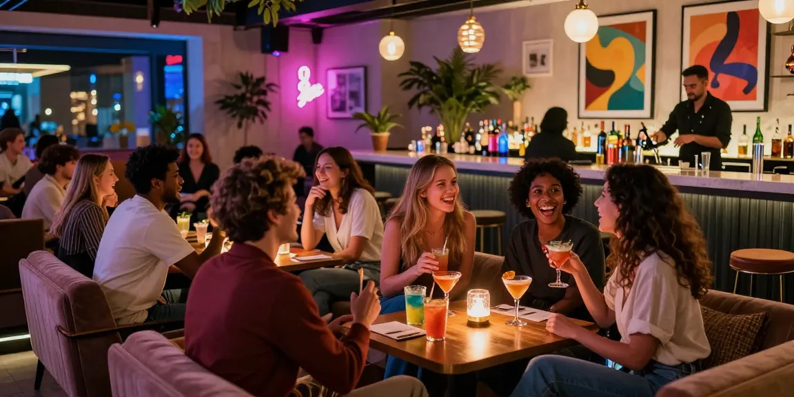 Exciting nightlife scene highlighting a 유흥사이트 with friends enjoying cocktails in a stylish lounge.
