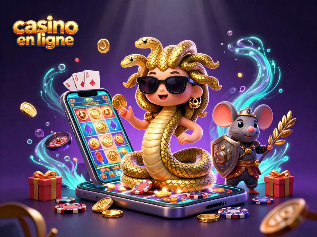 Le casino en ligne offrant une expérience immersive avec Méduse et un guerrier souris entourés de jeux d'argent.