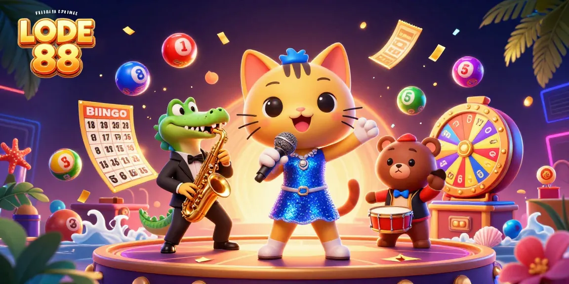 Engage with LODE 88, featuring a jazz-singer cat and vibrant casino elements.