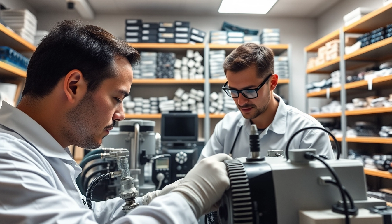 Riparazione Biolife con tecnici al lavoro in un laboratorio di riparazione di dispositivi medici.