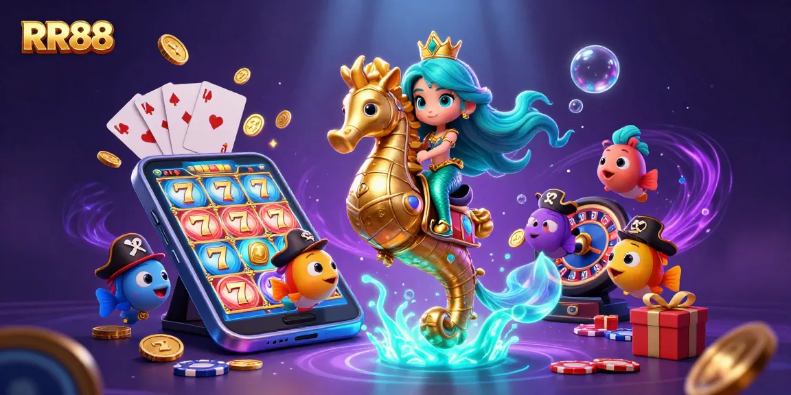 Experience thrilling slot action with RR88 as a mermaid princess and seahorse in a vibrant underwater casino adventure.