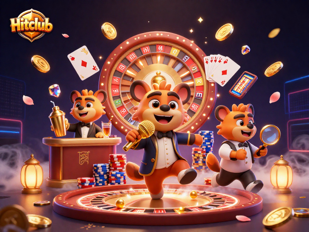 Hitclub stands out with lively hyena characters in a vibrant casino scene, enhancing user engagement.