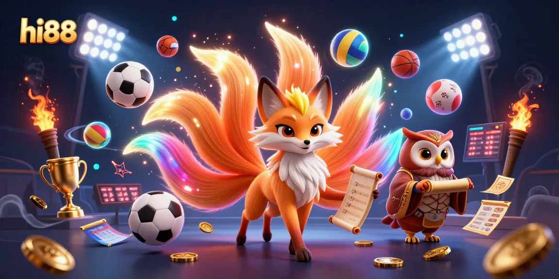 Experience thrilling sports betting with hi88 as colorful orbs and glowing sports elements surround the mystical scene.