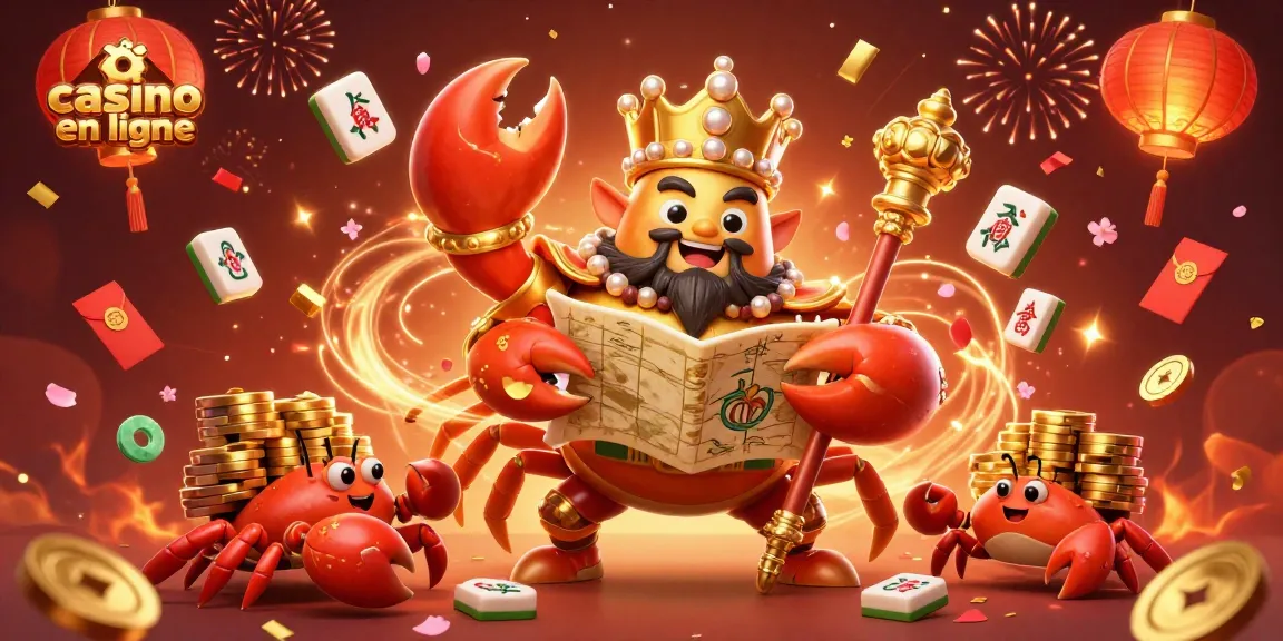 Jouez sur un casino en ligne avec un crabe empereur doré tenant un sceptre et une carte au trésor.